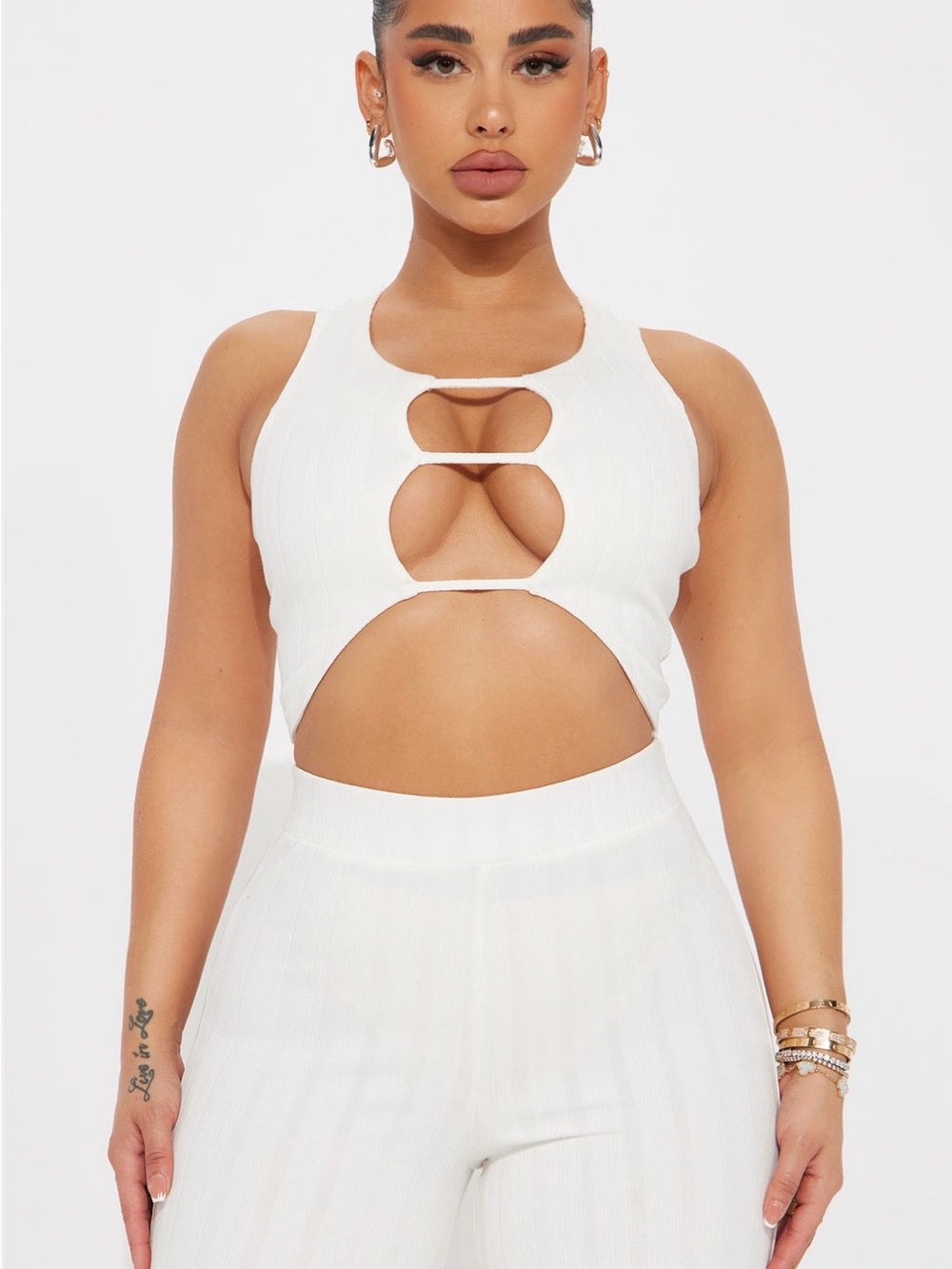 💐Fashion Nova Cream Ribbed High-Waisted 
Pants.💐